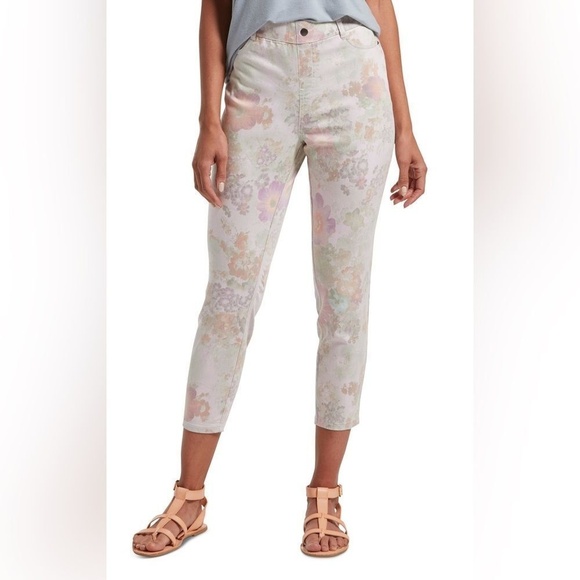 HUE Pants - Women's Floral-Print Ultra Soft Denim High-Waist Capri Leggings Size Small